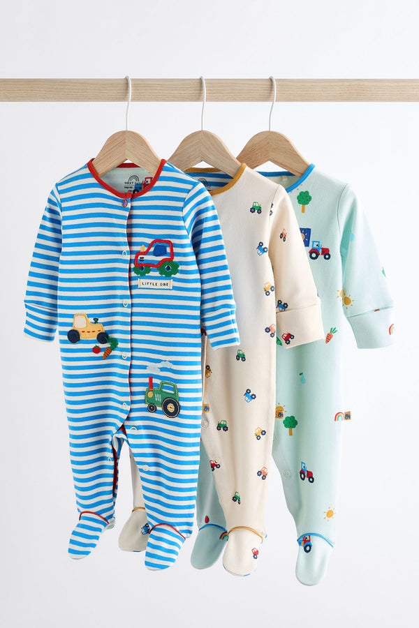 Bright Transport Baby Sleepsuits 3 Pack (0mths-3yrs)