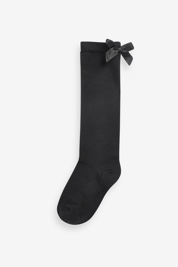 Black Cotton Rich Bow Knee High School Socks 2 Pack