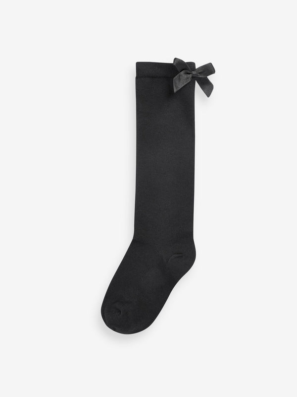 Black 2 Pack Cotton Rich Bow Knee High Socks