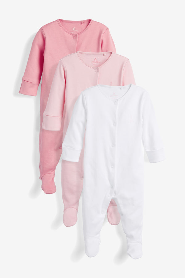 Copy of Pink/White 3 Pack Cotton Baby Sleepsuits