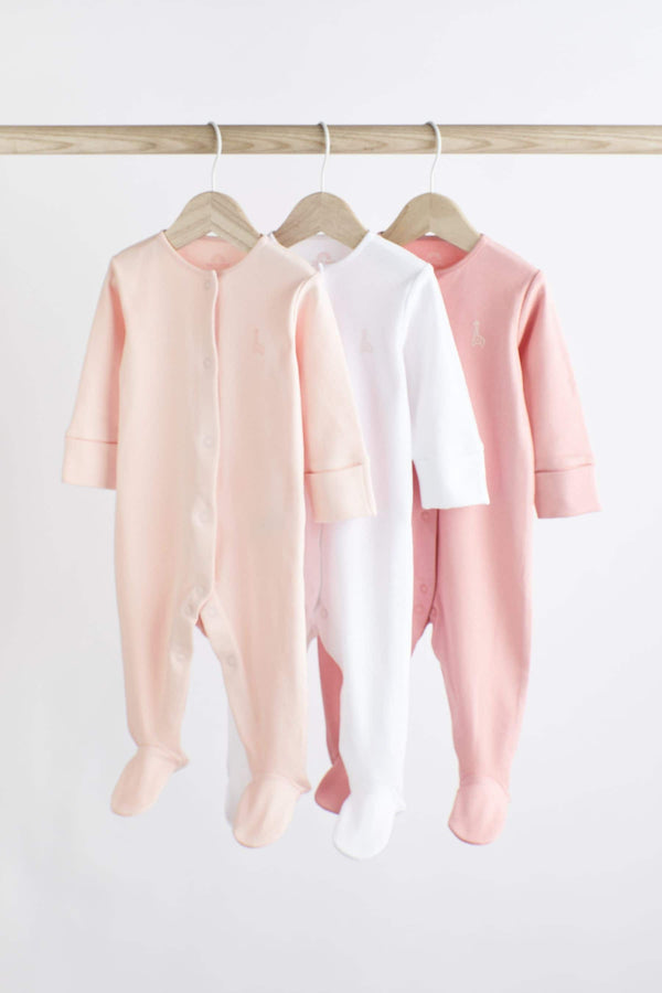 Pink/White 3 Pack Baby Sleepsuits (0-2yrs)