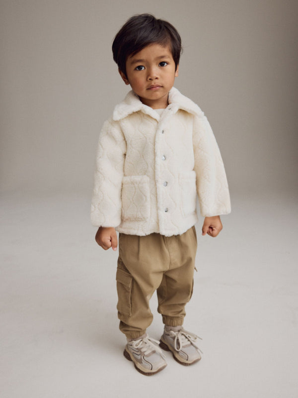 Ecru White Check Borg Fleece Shacket (3mths-7yrs)