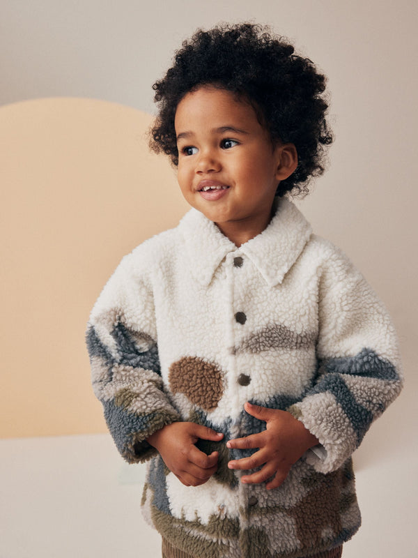 White Scenic Print Borg Fleece Shacket (3mths-7yrs)