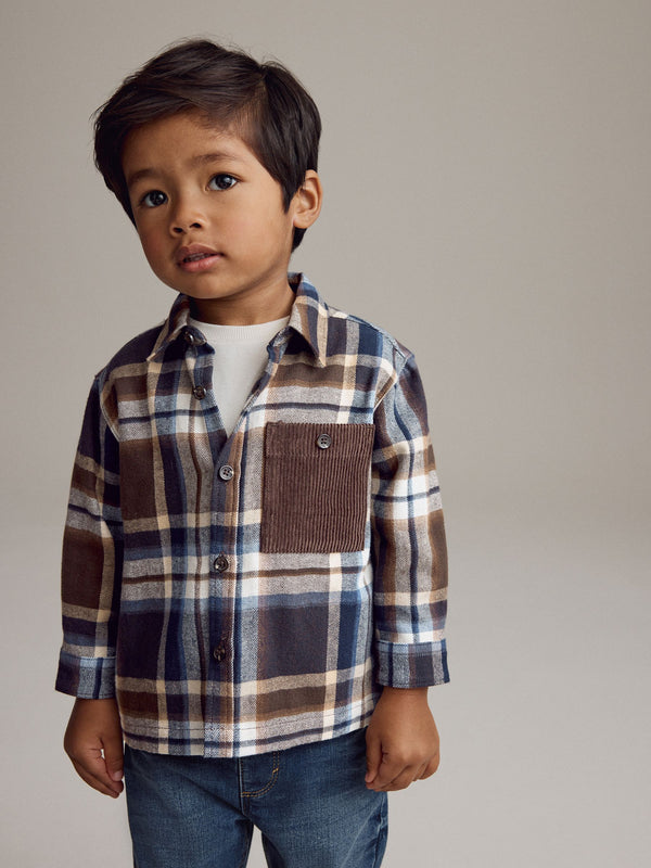 Navy/Brown Check Shirt Long Sleeve Check 100% Cotton Shirt (3mths-7yrs)