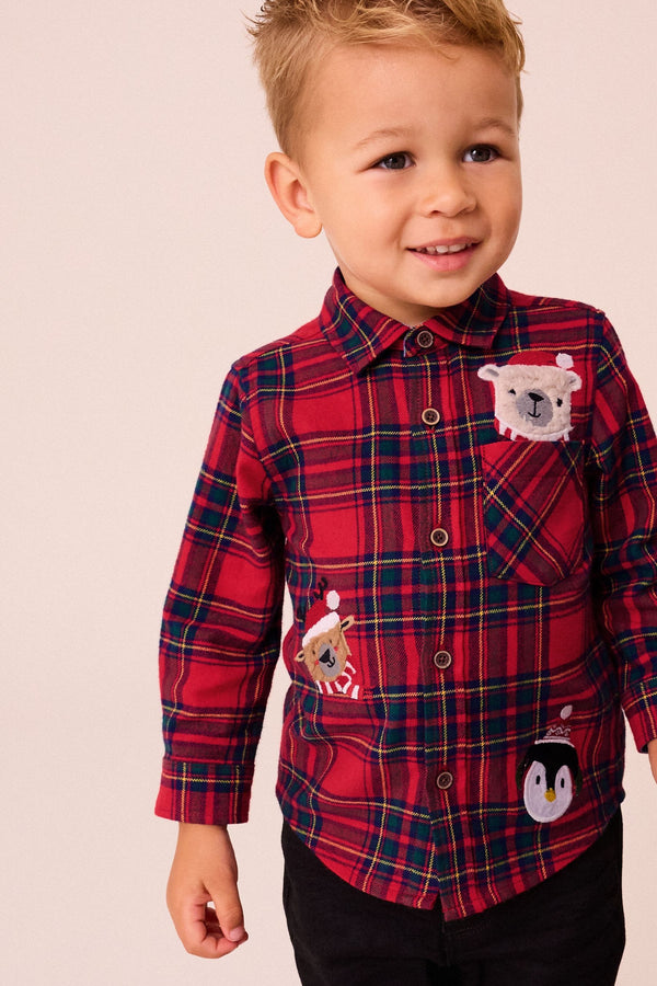 Red tartan Character Long Sleeve Check 100% Cotton Shirt (3mths-7yrs)