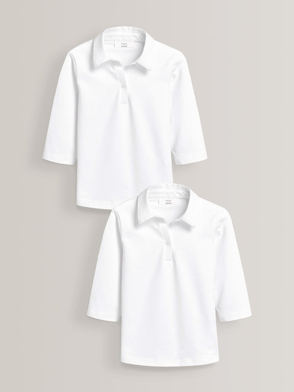 White Cotton Stretch 3/4 Sleeve School Jersey Blouses 2 Pack (3-16yrs)