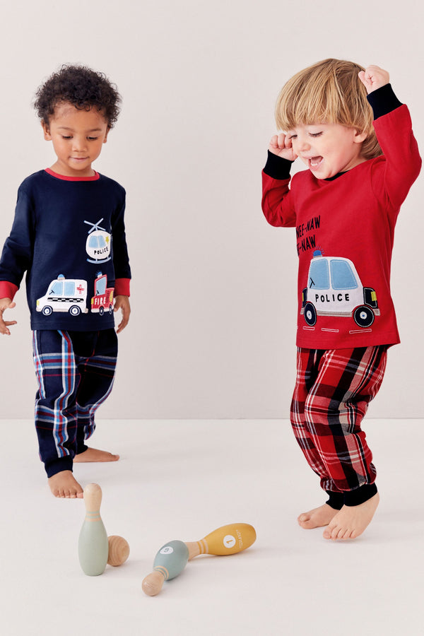 Navy Blue/Red Emergency Transport Check Pyjamas 2 Pack (9mths-8yrs)