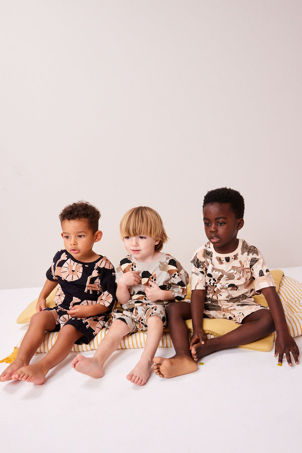 Black/Ecru Animal Short Sleeve 3 Pack Pyjama Set (9mths-12yrs)