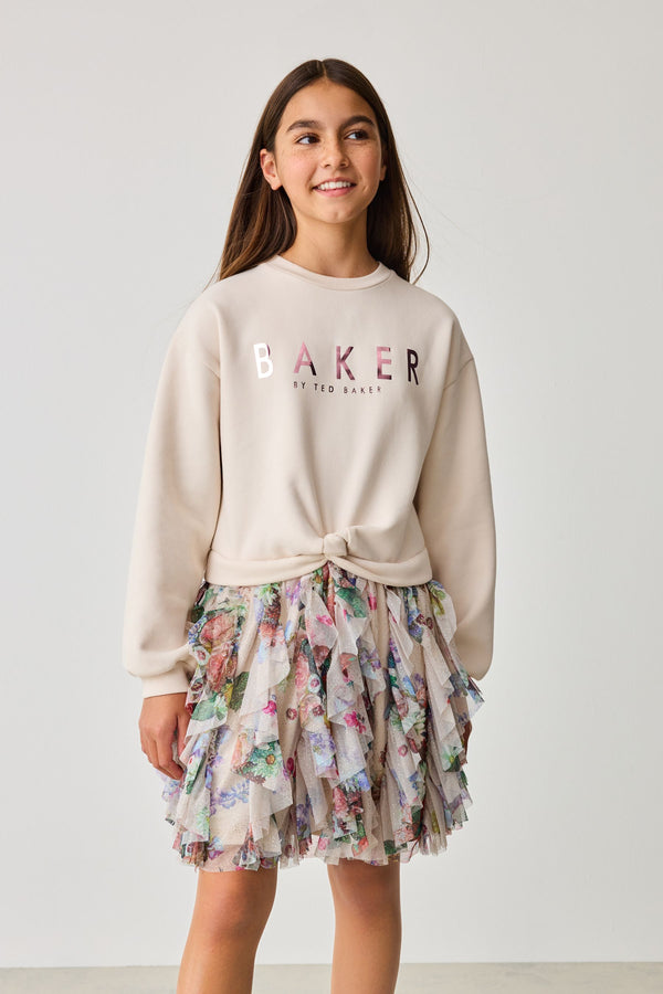 Baker by Ted Baker Stone Ruffle Printed Sweat Dress