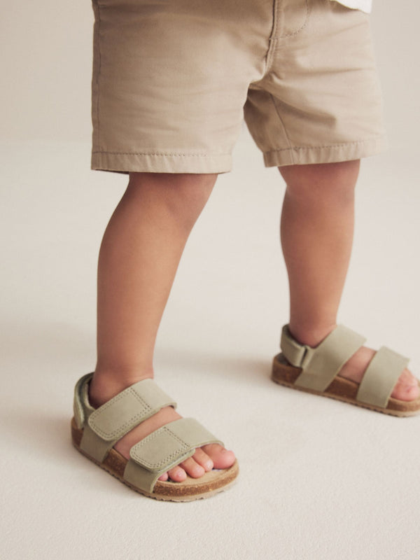 Sage Green Standard Fit (F) Leather Touch Fastening Corkbed Sandals