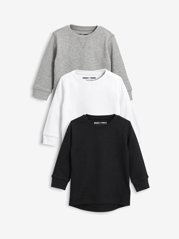 Black/White Long Sleeve Textured T-Shirts 3 Pack (3mths-7yrs)