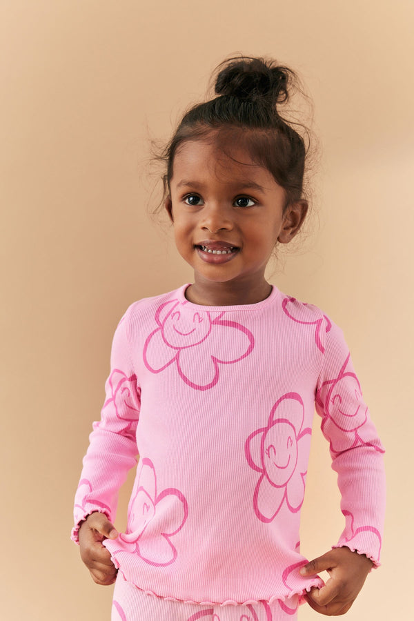 Pink Smile Flower CottonRich Long Sleeve Rib T-Shirt (3mths-7yrs)