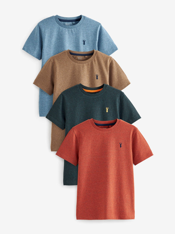 Orange/Green/Blue Textured Short Sleeve Stag Embroidered T-Shirts 4 Pack (3-16yrs)