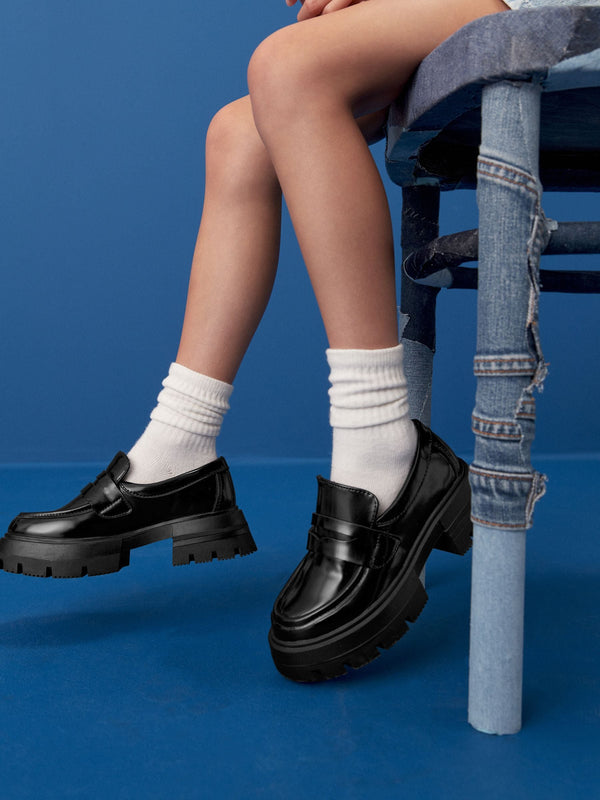 Black Patent Chunky School Shoes