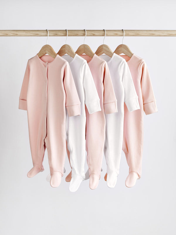 Pink/White 5 Pack Baby Sleepsuits (0-2yrs)