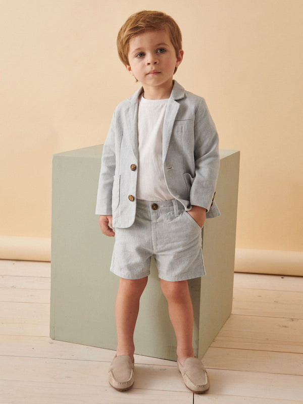 Pale Blue Linen Blend Blazer T-Shirt and Shorts Set (3mths-9yrs)