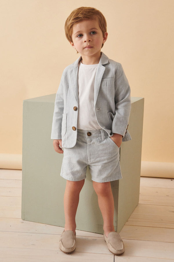 Pale Blue Linen Blend Blazer T-Shirt and Shorts Set (3mths-9yrs)