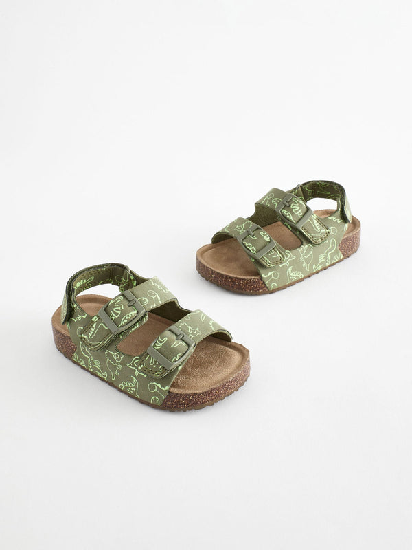 Green Dinosaur Print Standard Fit (F) Double Buckle Cushioned Footbed Sandals