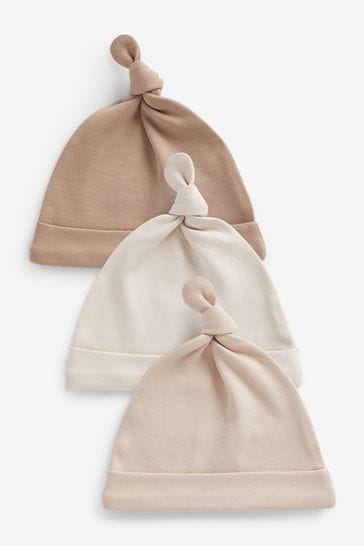 Neutral 3 Pack Tie Top Baby Hats (immediate)