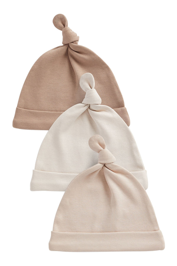 Neutral 3 Pack Tie Top Baby Hats (0-12mths)