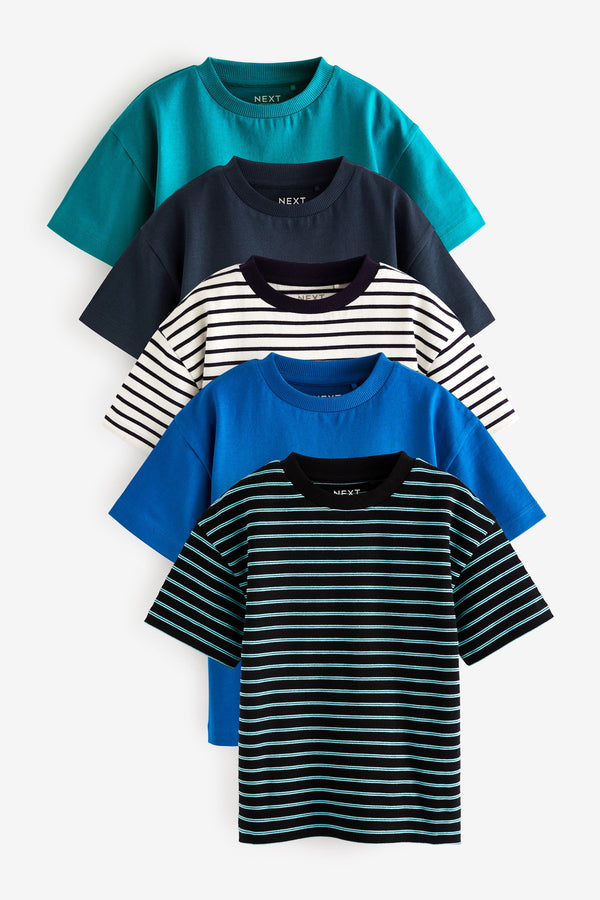 Blue Stripe 100% Cotton Short Sleeve T-Shirts 5 Pack (3mths-7yrs)