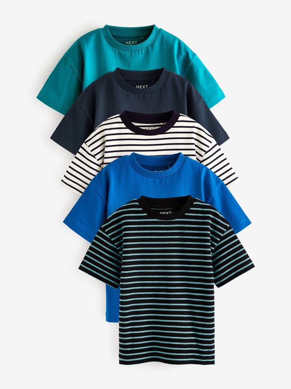 Blue Stripe 100% Cotton Short Sleeve T-Shirts 5 Pack (3mths-7yrs)