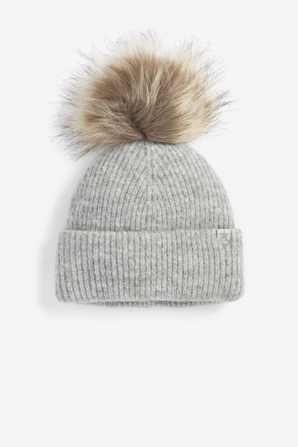 Light Grey Pom Pom Beanie Hat (immediate)