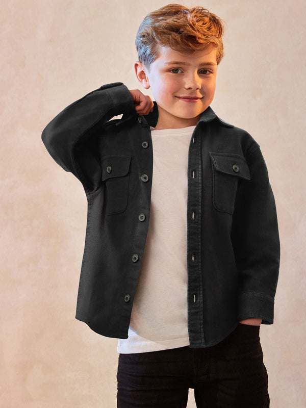 Black Plain 100% Cotton Overshirt (3-16yrs)