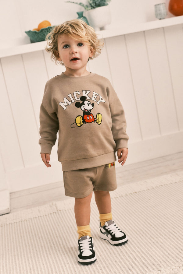 Tan Brown Mickey Sweatshirt & Shorts Set (3mths-8yrs)