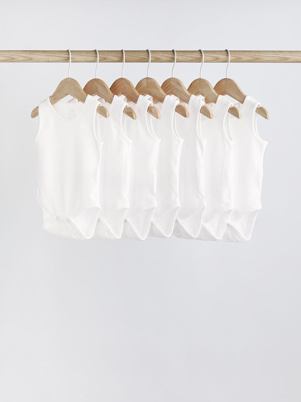 White 7 Pack Baby Vest 100% Cotton Bodysuits