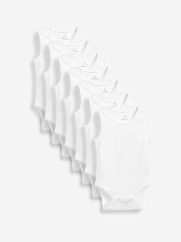 White 7 Pack Baby Vest Bodysuits