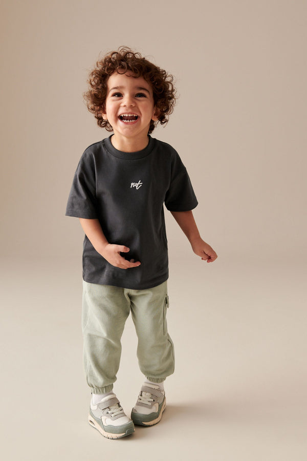 Charcoal Grey/Sage Green Short Sleeve T-Shirt and Utility Joggers Set (3mths-7yrs)