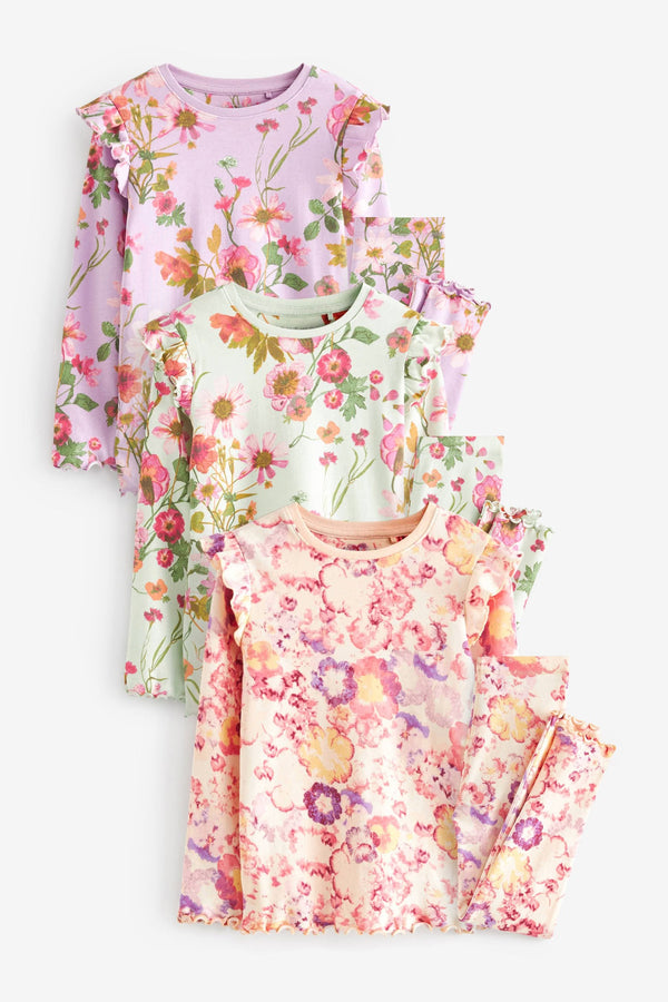 Yellow/ Purple/Green Floral Pyjamas 3 Pack (9mths-16yrs)