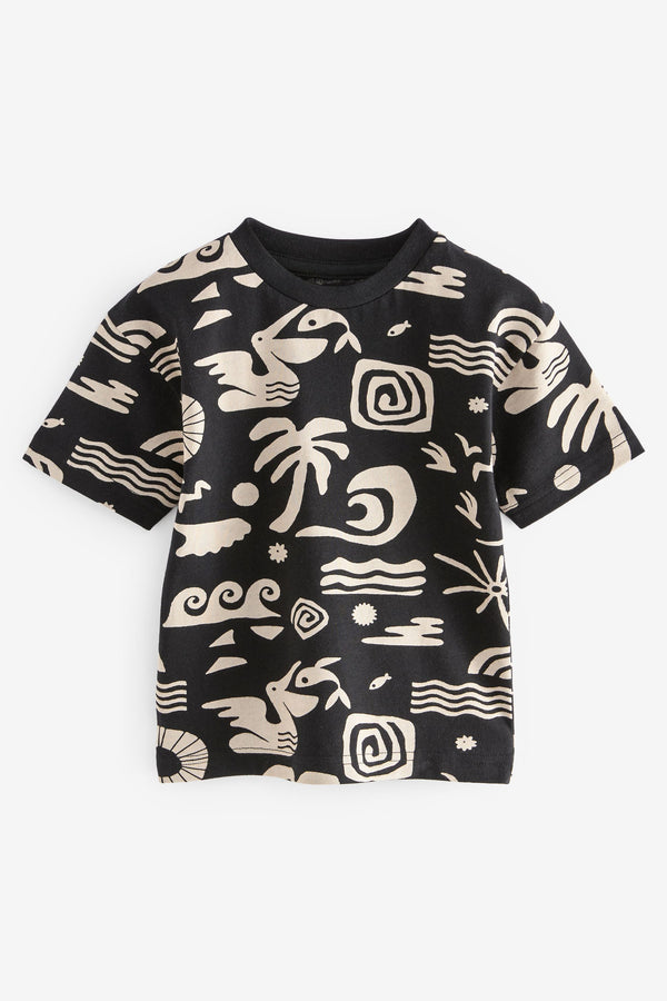 Black/Ecru All-Over Print Short Sleeve T-Shirt (3mths-7yrs)