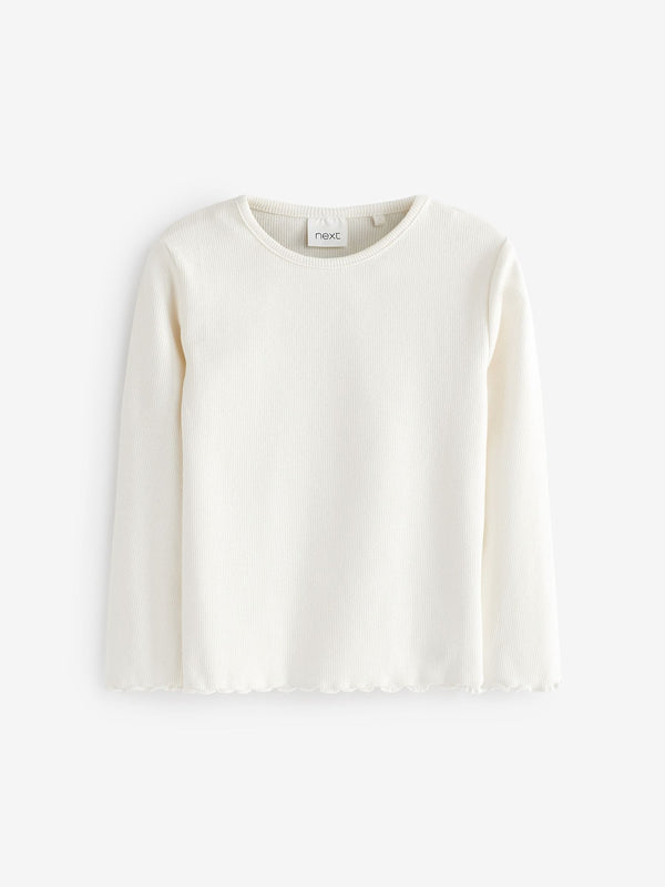 Ecru White T-Shirt Cotton Rich Long Sleeve Rib T-Shirt (3mths-7yrs)