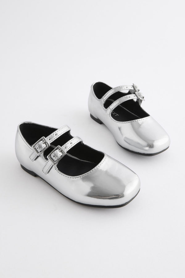 Silver Metallic Double Strap Shoes