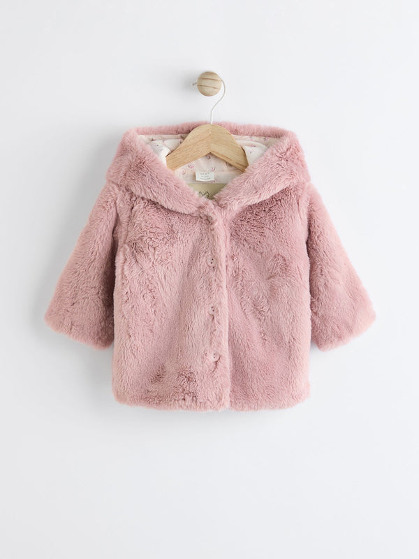 Pink Baby Cosy Hooded Faux Fur Jacket (0mths-2yrs)