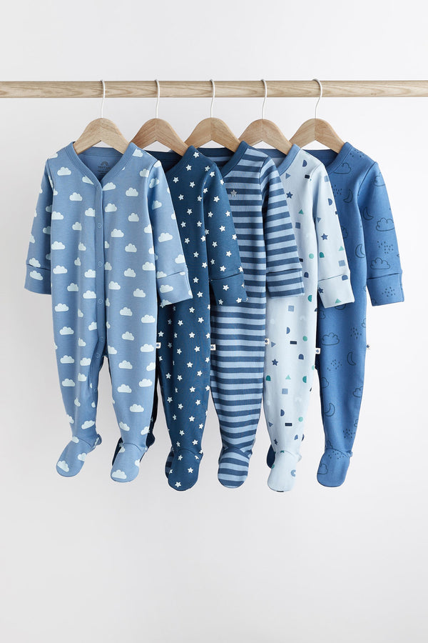 Blue Baby Cotton Sleepsuits 5 Pack (0-2yrs)