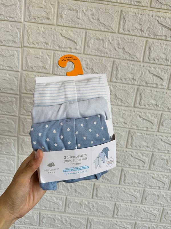 Primark blue star 3pk  sleepsuit
