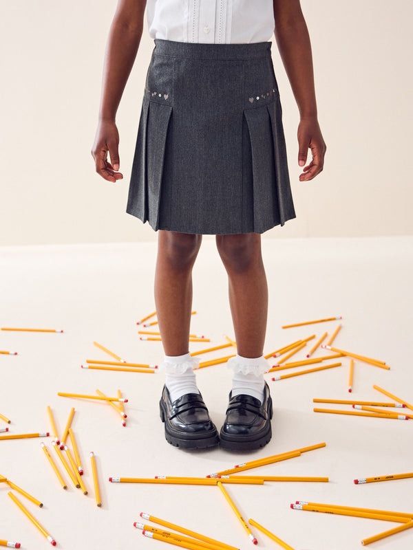 Grey Embroidered Pleated School Skirt (3-16yrs)