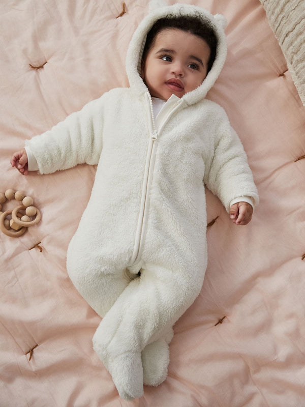 Ecru Baby Cosy Fleece Hooded All-In-One (0mths-2yrs)