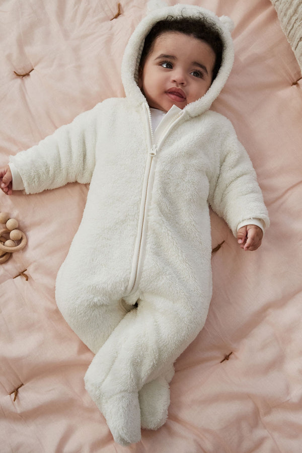 Ecru Baby Cosy Fleece Hooded All-In-One (0mths-2yrs)