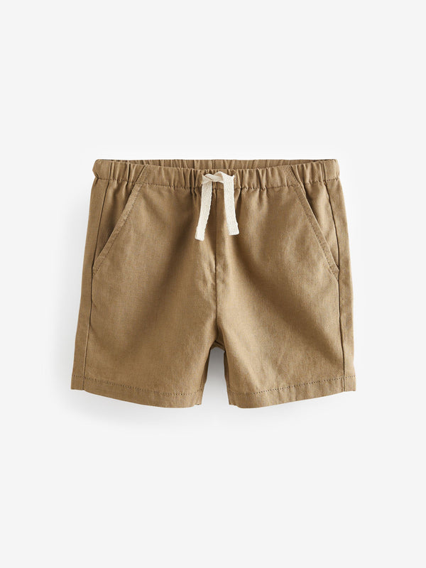 Tan Brown Linen Blend Pull-On Shorts (3mths-7yrs)