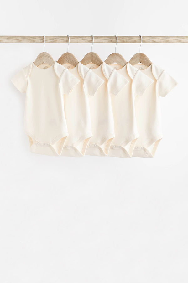 Cream Essential Baby Short Sleeve Bodysuits 5 Pack(immediate)