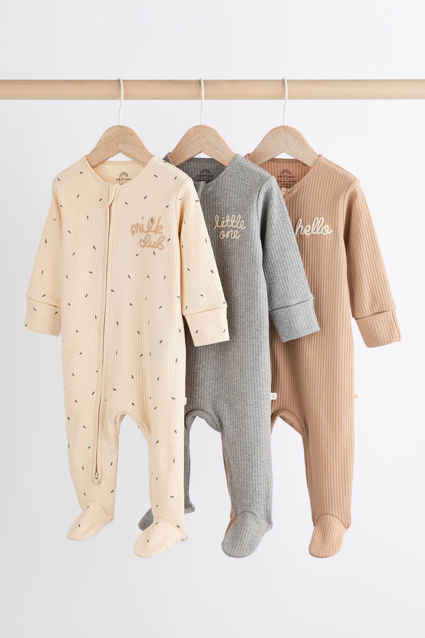 Neutral Baby Two Way Zip Sleepsuit 3 Pack (0mths-2yrs)