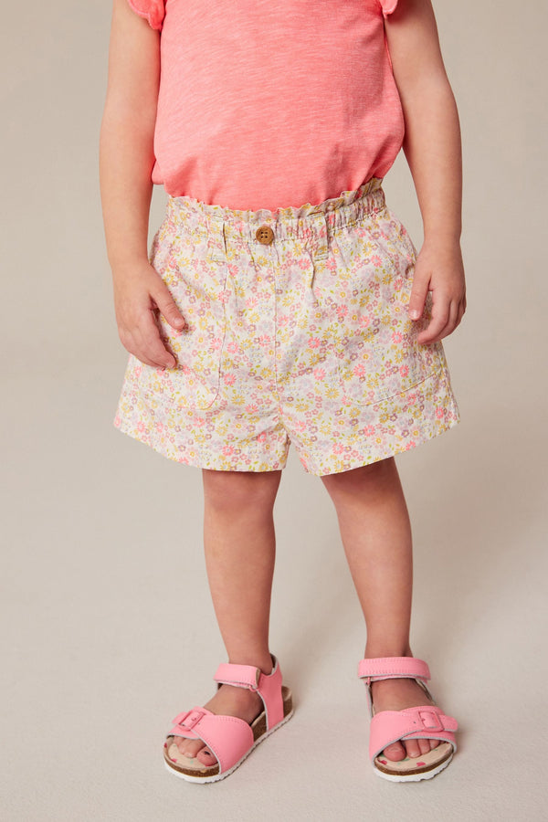 Pink Floral Print 100% Cotton Pull-On Shorts (3mths-7yrs)