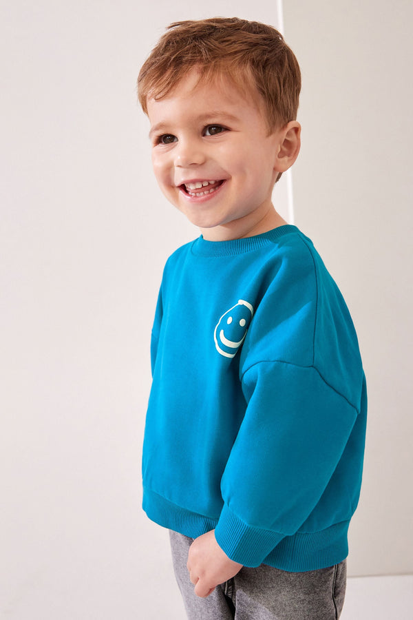 Teal Blue Crew Neck 100% Cotton Sweatshirt (3mths-7yrs)