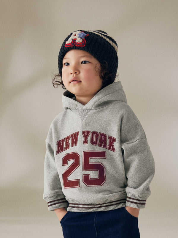 Grey/Burgandy Varsity Jersey Hoodie (3mths-7yrs)