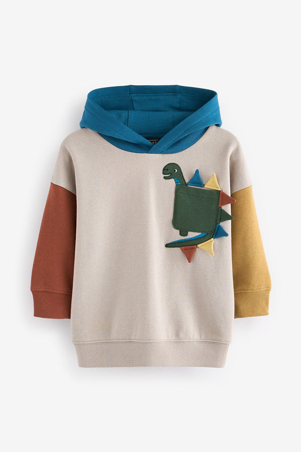 Stone/Green/Blue Tractor Colourblock Character Hoodie (3mths-7yrs)