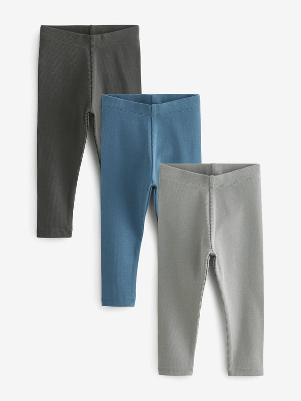 Blue/Charcoal Ribbed Leggings 3 Pack (3mths-7yrs)